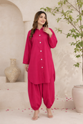 Hot Pink Button-Down 2-Piece Suit with Shalwar