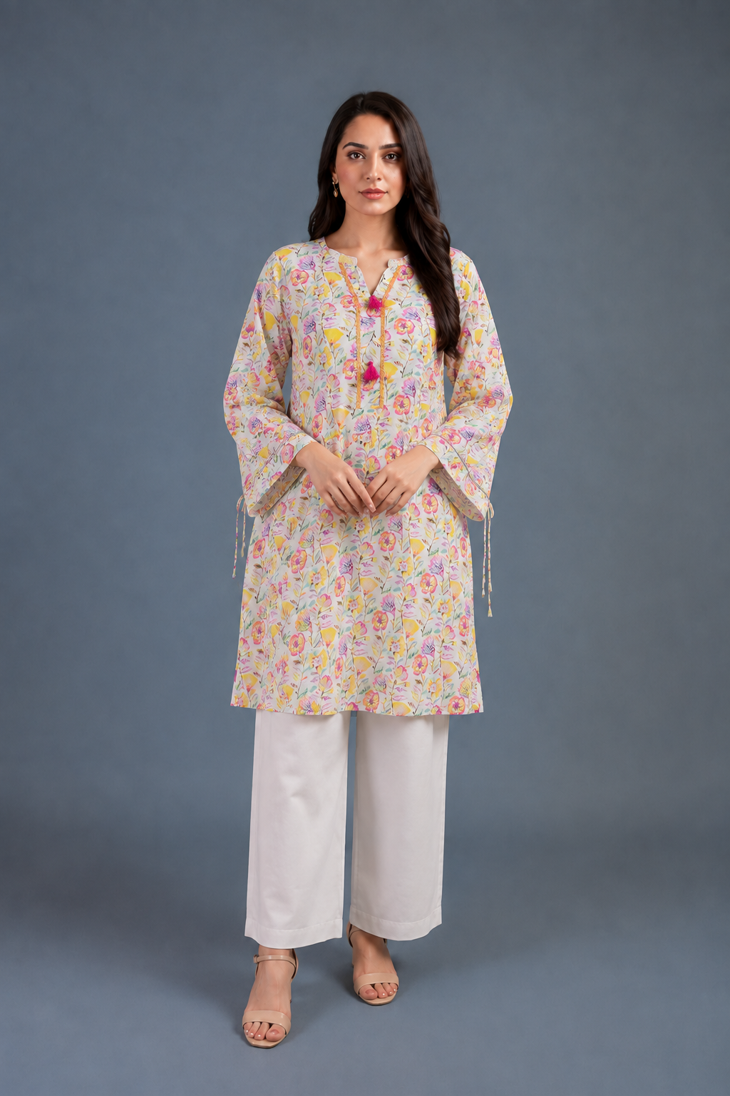 2 Piece Doria Lawn Floral Printed Suit – Cream | Summer Casual Women's Dress