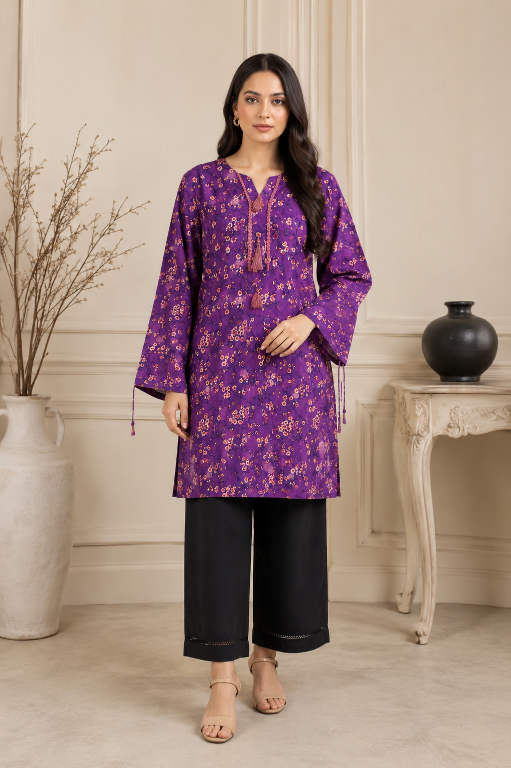 2 Piece Doria Lawn Floral Printed Suit – Purple | Women's Summer Casual Dress | Zurra Studio