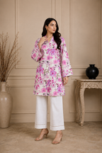 2 Piece Doria Lawn Floral Printed Suit – White & Pink | Premium Summer Collection