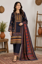 Black Printed 3 Piece Suit with Multicolor Dupatta