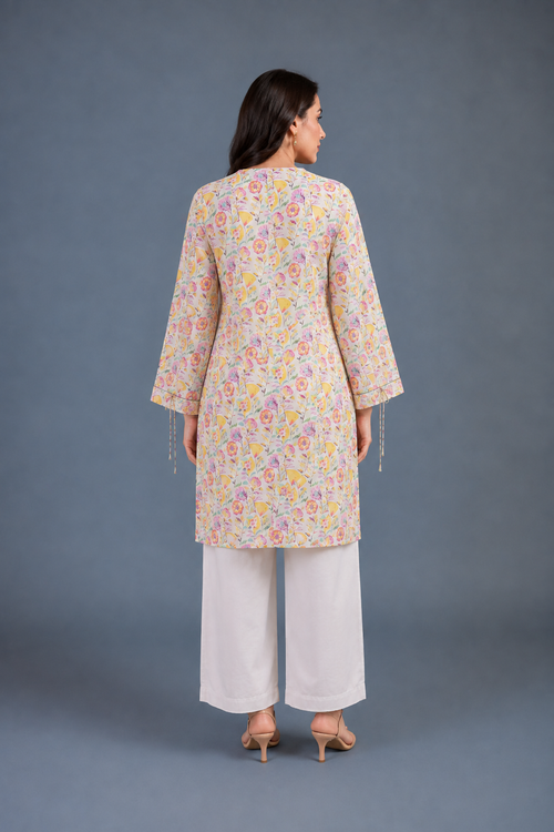 2 Piece Doria Lawn Floral Printed Suit – Cream | Summer Casual Women's Dress