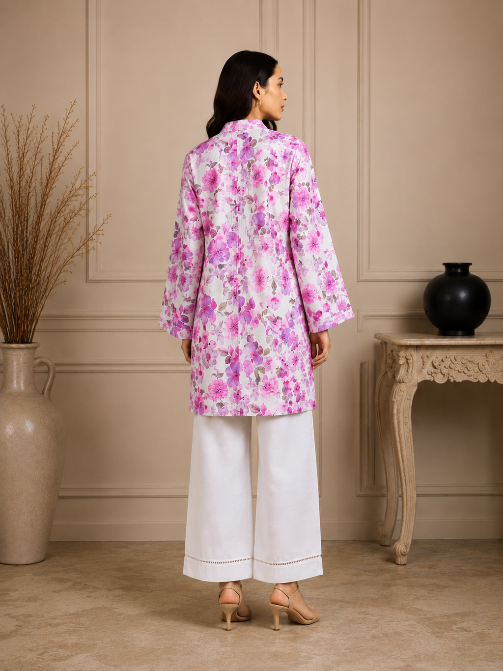 2 Piece Doria Lawn Floral Printed Suit – White & Pink | Premium Summer Collection