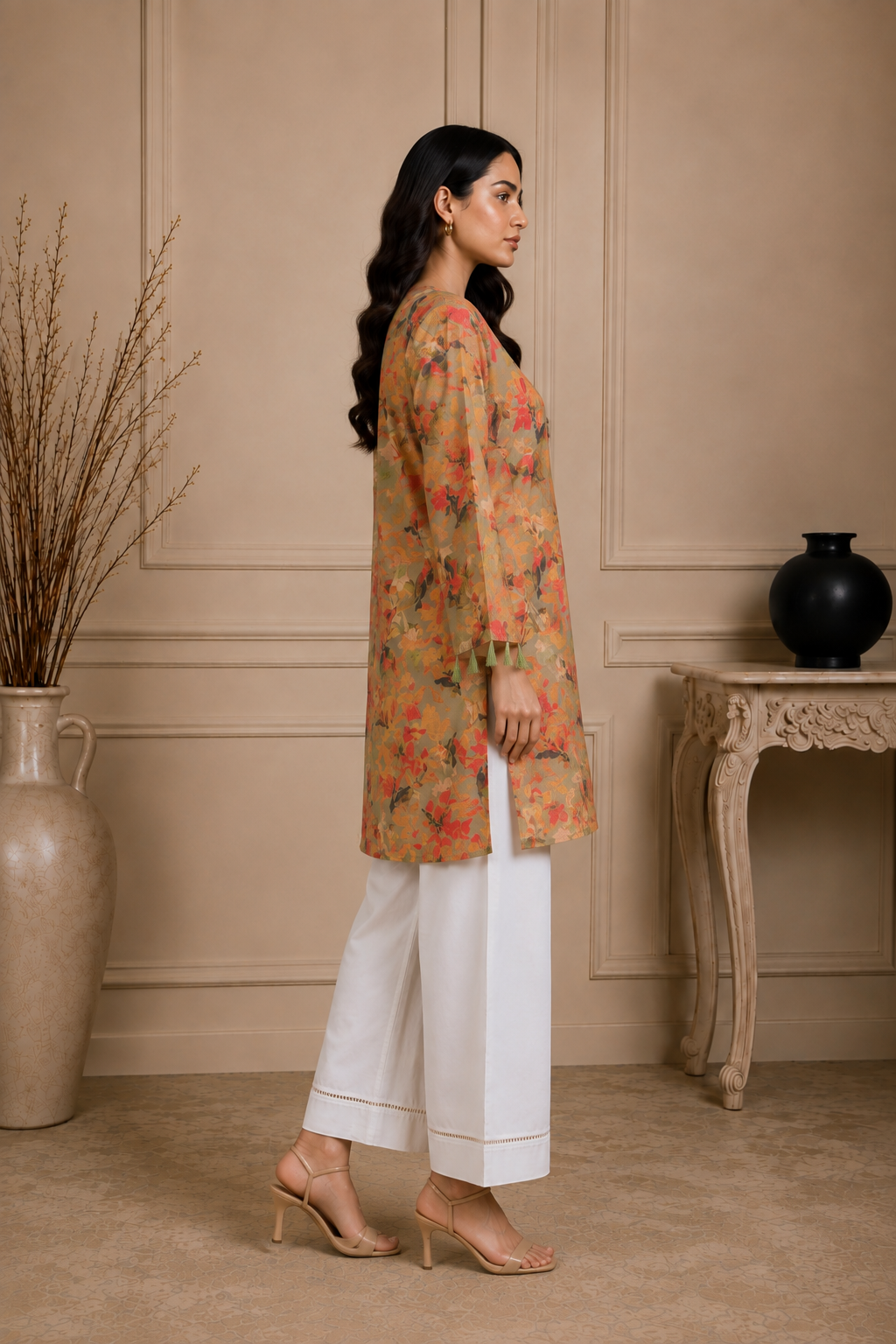 Autumn Bloom Printed Doria Lawn 2 Piece Suit for Women – Beige Multi Floral