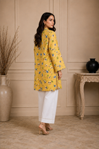 Yellow Floral Printed Doria Lawn 2 Piece Suit with Tassel Sleeves | Zurra Studio
