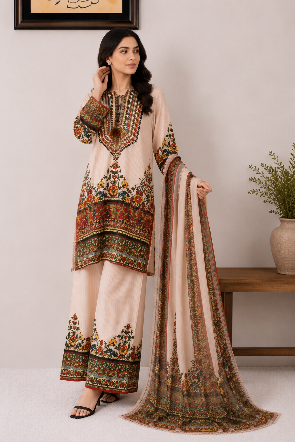 Peach Floral Printed 3 Piece Lawn Suit | Women’s Lawn Collection