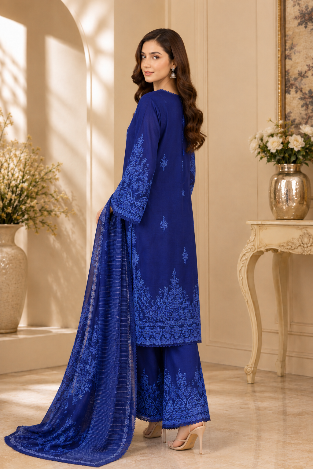 Royal Blue Embroidered Suit with Matching Dupatta – Elegant Traditional Wear