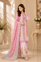 Pastel Pink Floral Printed Soft Doria 3-Piece Suit with Printed Dupatta