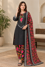 Black Floral Printed 2 Piece Lawn Suit with Printed Dupatta