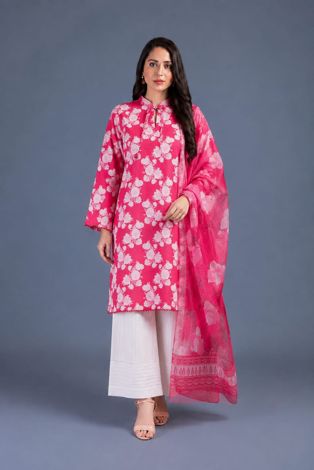 Pink Floral Doria Lawn 2 Piece Suit for Women – Summer Printed Lawn Dress