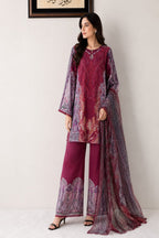 Maroon Printed 3 Piece soft doria Suit with Printed Dupatta