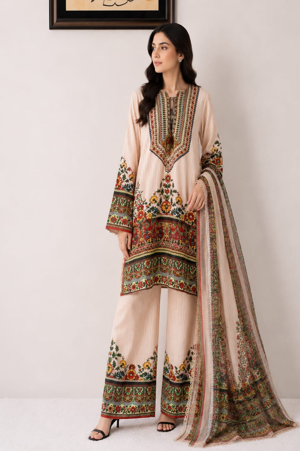Peach Floral Printed 3 Piece Lawn Suit | Women’s Lawn Collection