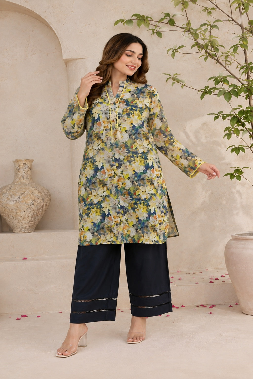 Multicolor Floral Printed Lawn 2-Piece Suit with Lace & Tassel Detailing