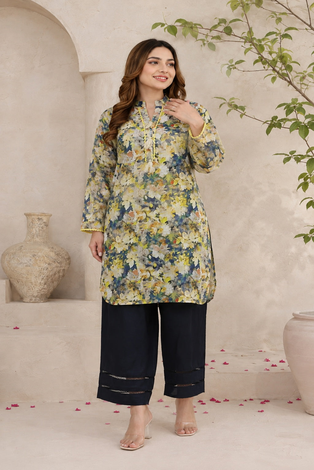 Multicolor Floral Printed Lawn 2-Piece Suit with Lace & Tassel Detailing